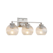Golden 3094-BA3 PW-RIB - Yep by Golden Lighting Elliott 3-light Vanity in Pewter and Clear Ribbed Glass